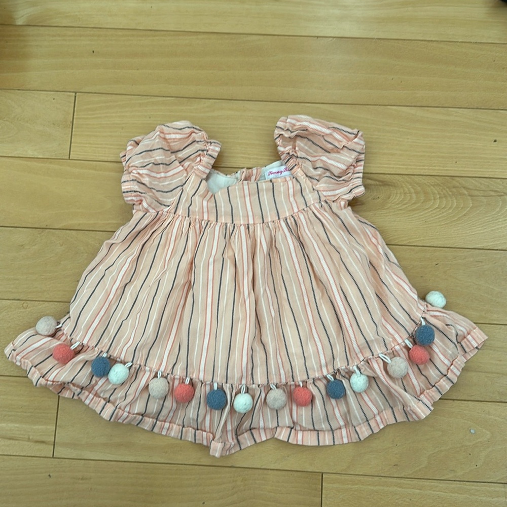 Tommy Bahama Toddler Girl pink, blue, and white Pom Pom Dress/top
